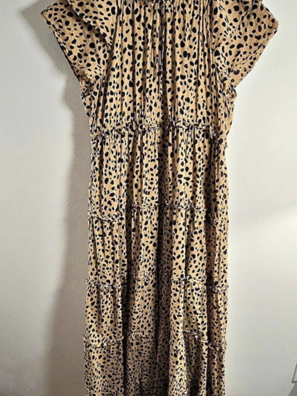 Crown & Ivy Cheetah Print Tiered Maxi Dress Swiss Dot XL